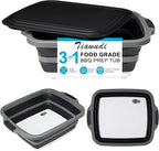Tiawudi Large Collapsible BBQ Prep Tub with Lid(4.22 Gal/16L), Foldable Camping Sink with Colander, Cutting Board, Dish Basin