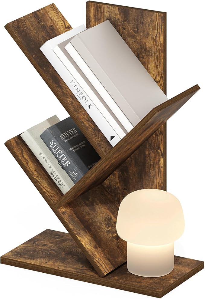 Furinno Tree Book Shelf, 3-Tier Bookshelf with Angled Open Shelf, Tree Bookcase for Room Decor, 8.4 x 15.7 x 21.3, for Organi