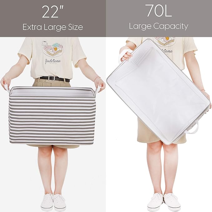 Sea Team Collapsible Extra Large Canvas Fabric Storage Basket with Handles, Rectangle Waterproof Storage Bin, Box, Cube, Fold
