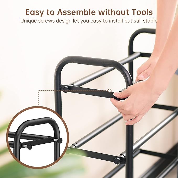 Gonfoam 4-Tier Expandable Shoe Rack,Adjustable Shoe Shelf Storage Organizer Heavy Duty Metal Free Standing Shoe Rack for Entr