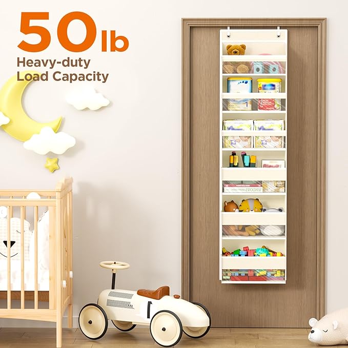 Mefirt Over The Door Organizer, 6 Shelf Door Hanging Organizers with 6 Large Capacity Pockets, Behind Door Storage Hanging Sh