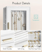 Vlando 360° Rotating Jewelry Box with 5 Drawers, Large Jewelry Storage with 2 Glass Window, PU Leather Jewelry Organizer for 