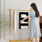 Hanging Closet Organizer - 3-Shelf, Easy Mount Foldable Wardrobe Storage Shelves for Clothes, Handbags, Shoes & Accessories -