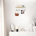 Nekon Key Holder Wall Mount, 11.8 Inch Rack With Shelf and 6 Hooks, Rustic Mail Organizer, Circular Wooden Hanger for Entrywa