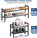 Mavivegue Expandable Shoe Rack, 2-Tier 19"-43.3" Adjustable Shoe Rack for Closet,Hall Entryway,Front Door,Garage, Sturdy Stee