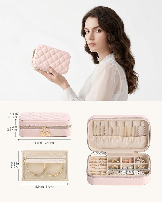 Lolalet Travel Jewelry Case for Women Girls, Travel Jewelry Organizer with Clear Storage Bag Small Portable Jewelry Box for N