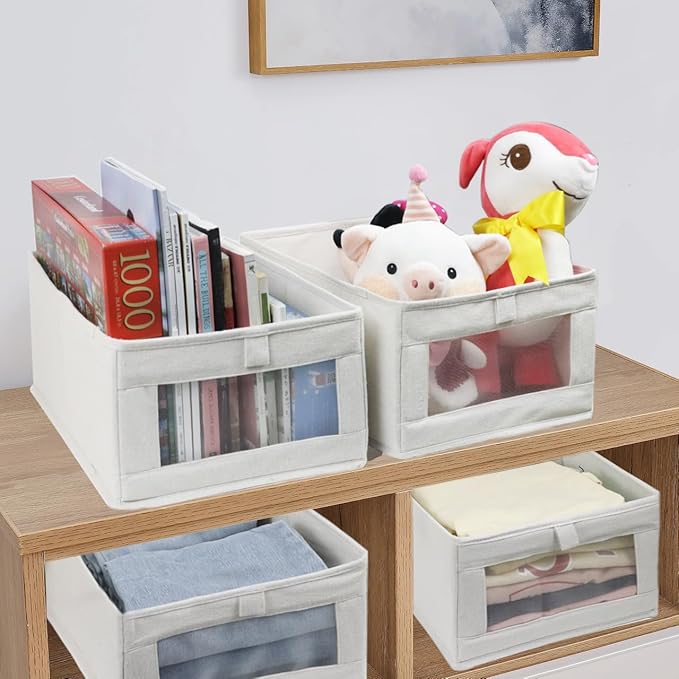 Fordonral 4 Pack Linen Storage Bins, Storage Containers for Organizing Clothing, Jeans, Toys, Books, Shelves, Closet, Wardrob