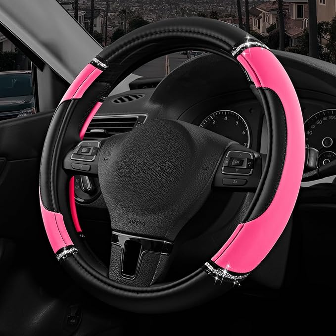 Road Comforts Leather Steering Wheel Cover - Made with PVC Leather - Anti-Slip, Universal Fit 14 1/2 inches to 15 inches - Ho