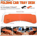 Leather Tray Table Folding Car Table Compatible with Tesla Model 3 Y – Multi-Use Dining Tray & Laptop Stand, Fits Front Driver & Passenger Seats,Orange