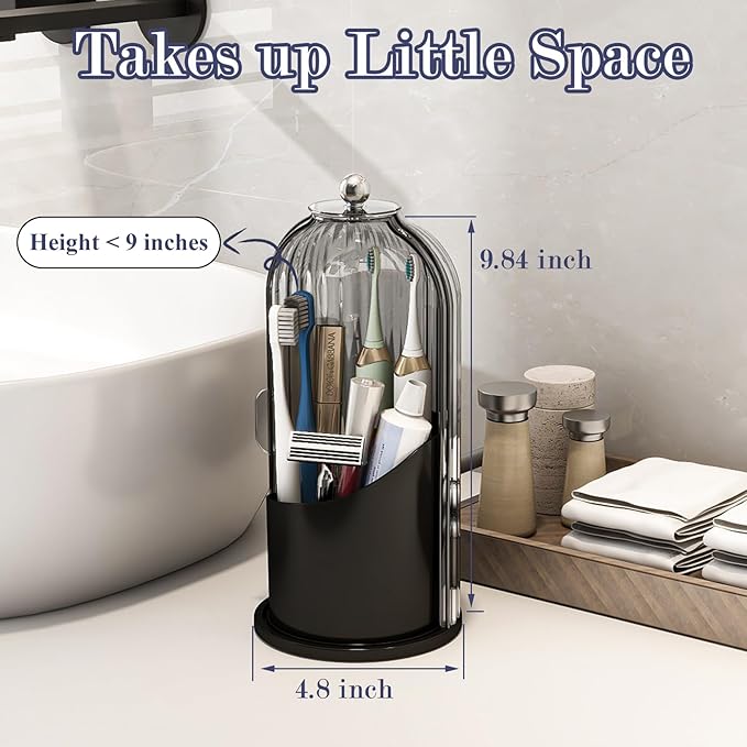 Dustproof Toothbrush Holders with Cover, Rotating Electric Toothbrush and Toothpaste Holder for Bathroom Countertop, 3 Slots 