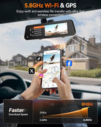 WOLFBOX G900 PRO Mirror Dash Cam with 8MP STARVIS IMX678, 12 inches Rear View Mirror Camera with Front 4K and Rear 2.5K, Incl