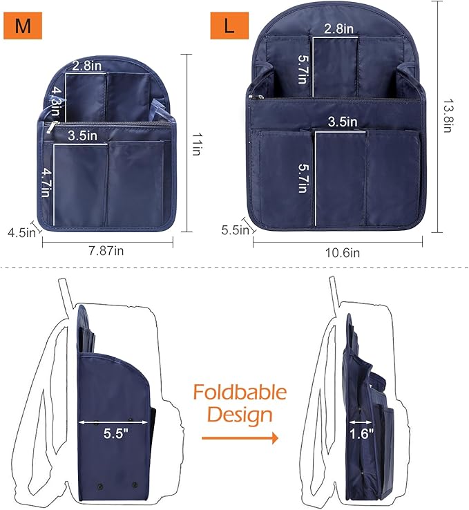 Surblue Backpack Organizer Insert Liner Hanging Travel Rucksack Purse and Handbag Insert Pocket, High-capacity Divider Foldab