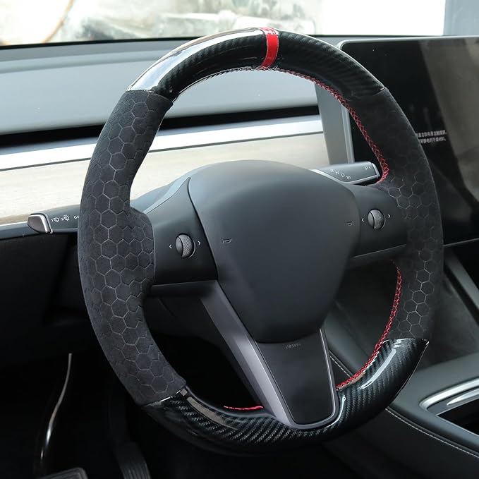 MEWANT Hand Stitched Steering Wheel Cover for Tesla Model 3 2017-2023 / Model Y 2020-2023 for Tesla Model 3/Y Accessories(3D Style)