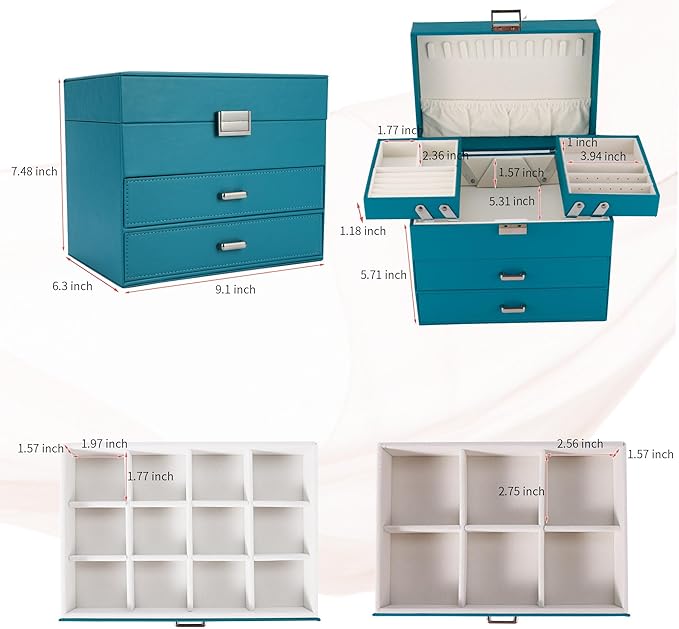 Dajasan Jewelry Box Organizer, Jewelry Holder Organizer Box, 4 Layers Leather Jewelry Storage Box, Gift Idea for Women, Girlf