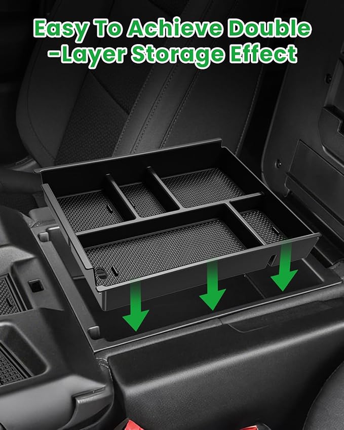 Center Console Organizer, 2PCS Storage Tray Compatible with 2019-2025 Chevy Silverado/GMC Sierra 1500 & 2020-2025 Chevy Silverado/Sierra 2500HD 3500HD (Split-Bench Folding Seat)-Black
