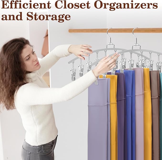 4 Pack Legging Organizer for Closet, Metal Gym Clothes Organizer w/40 Clips Holds 40 Leggings, Scarf Hangers Space Saving, Cl