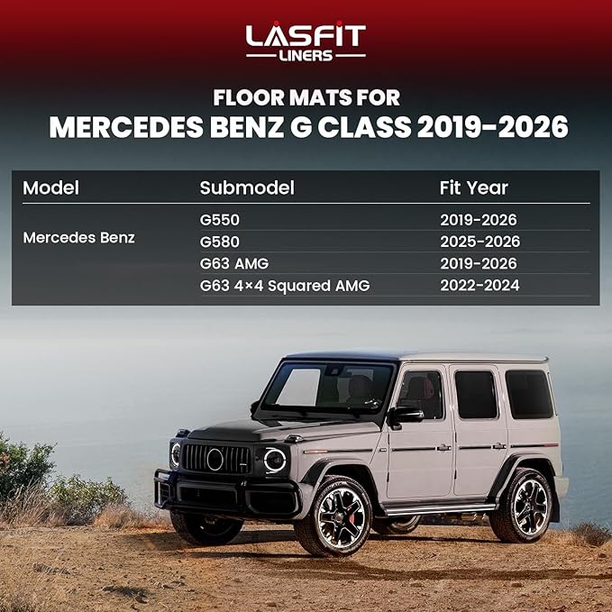 LASFIT Cargo Mat for Mercedes Benz G Class G550 / G580 / G63 AMG SUV 2026 2025 2024 2023 2022 2021 2020 2019, All Weather TPE Custom Fit Cargo Liner for G Class Trunk Mat, Black