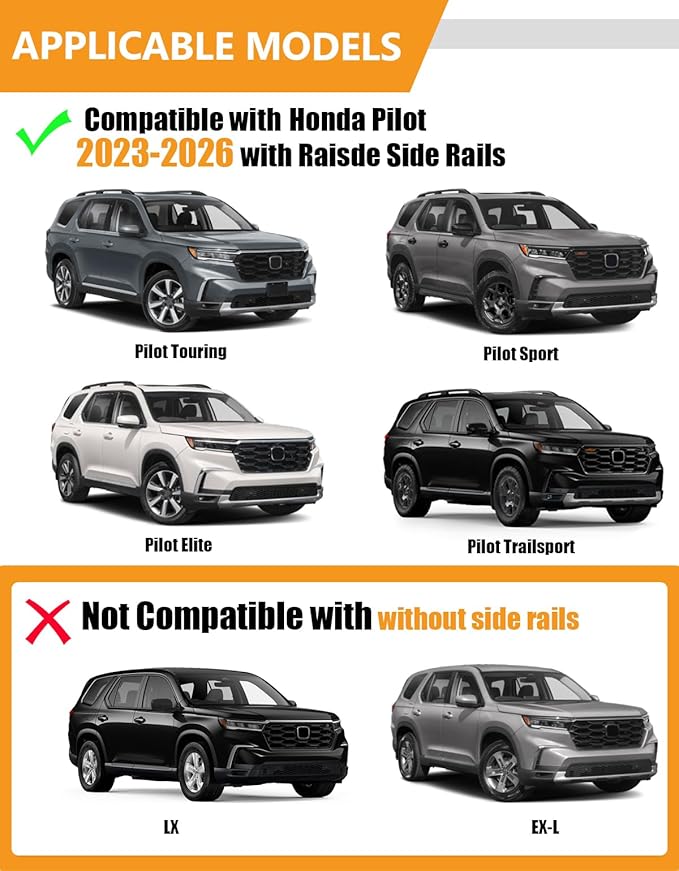 KINGGERI 300lbs Lockable Roof Rack Cross Bars Compatible with Honda Pilot 2023-2026 Sport TrailSport Touring Elite with Raised Rails (Not for LX & EX-L), Aluminum Crossbars Rooftop Racks Carrier