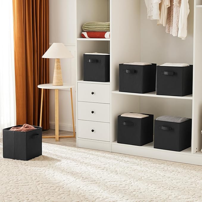 MAX Houser Fabric Cloth Storage Bins,Foldable Storage Cubes Organizer Baskets with Dual Handles for Home Bedroom Storage,Set 