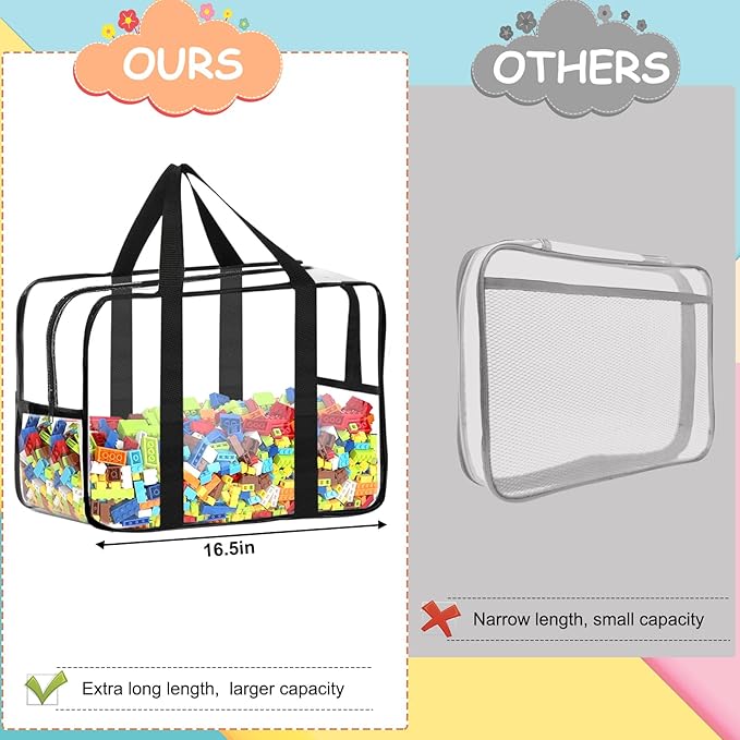 6 Packs XXL Toy Storage Bags 16.5×11.8×6.8In with Labels, Large Capacity Reusable Clear PVC Board Game Storage, Travel Waterp