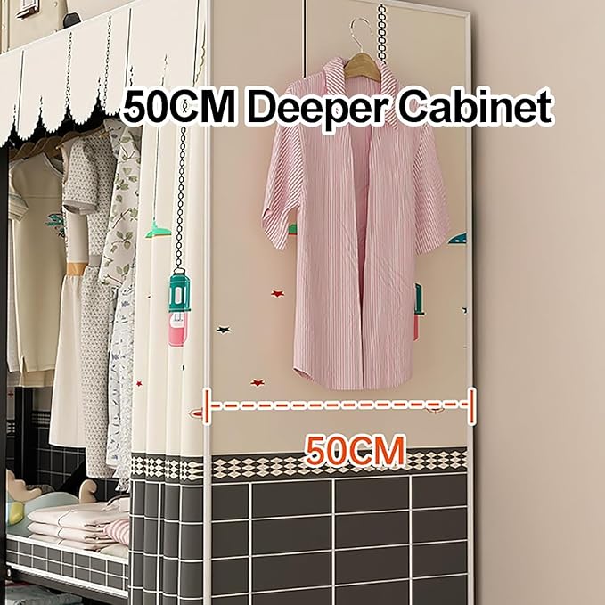 Portable Foldable Wardrobe Closet with Cover, Metal Clothes Rack for Hanging Garments, Stylish Curtain Organizer for Bedroom,