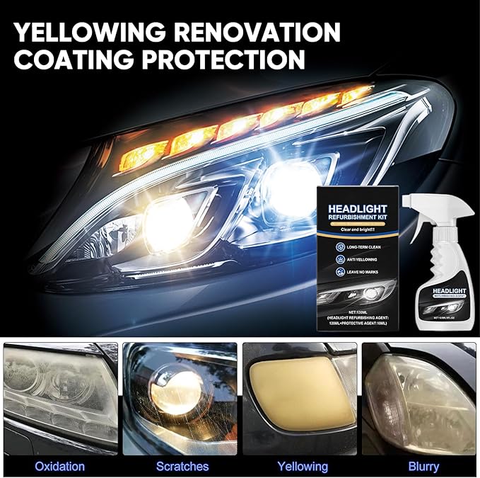 Dodorado Headlight Restoration Kit – No Sanding Required, Fast Cleaning & Ceramic Coating, Restores Yellowed Hazy Headlights 
