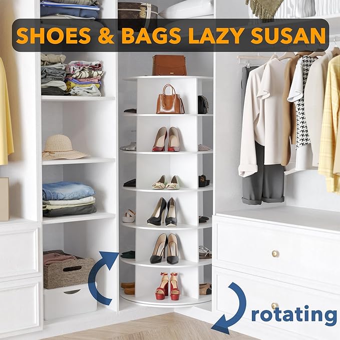 SpaceAid 6 Tier Rotating Shoe Rack Tower, Spinning Shoe Display Lazy Susan, Revolving 360 Shoe Rack Storage Round Carousel, V