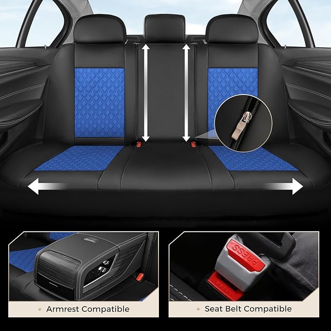 Coverado Seat Covers Full Set, Luxury Diamond Leather Car Seat Cover with Carbon Fiber Textured Design, Waterproof Car Seat P