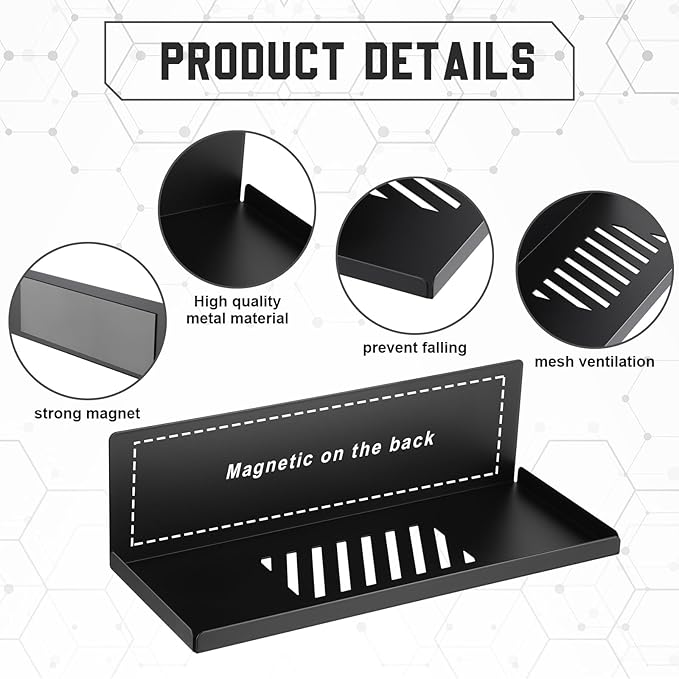 Therwen 4 Pack Magnetic Pegboard Shelves Wall Organizer Metal Pegboard Shelf Steel Tray Accessories Organizing Tools for Craf