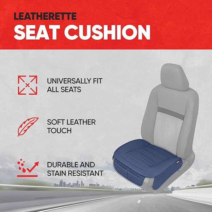 Motor Trend Seat Covers for Cars Trucks SUV, Faux Leather 2-Pack Blue Padded Car Seat Covers with Storage Pockets, Premium In