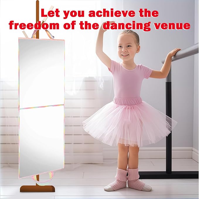 Foldable Full Length Mirror, Hanging Wall Mirror Portable Travel Mirror with Handle for Dance Home Bedroom Wardrobe Stage Mak