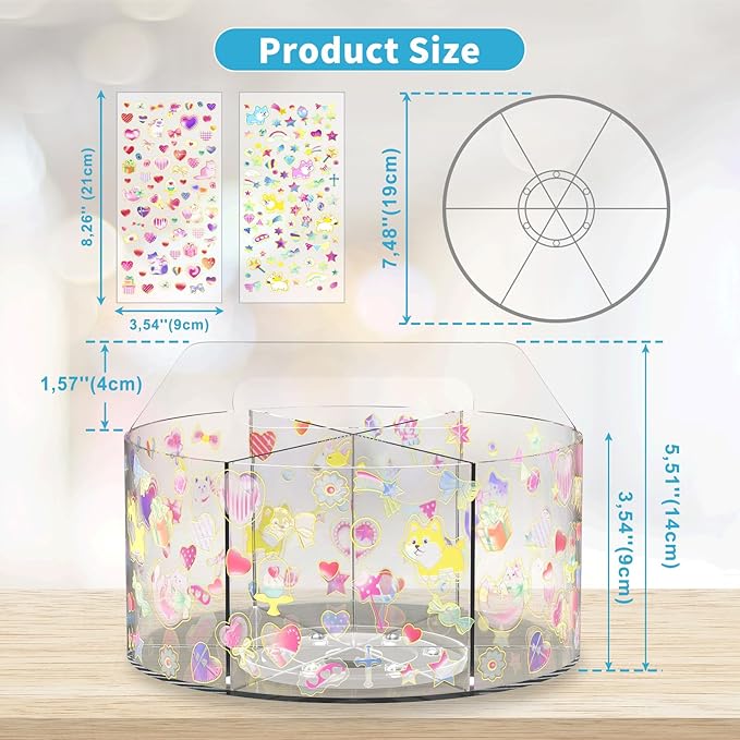 Acrylic Pen Holder with 2 Adhesive DIY Stickers, Desk Organizer Marker Holder with Cute Sticker, 360 Degree Office Supply Org