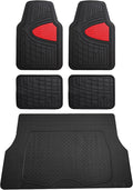 FH Group Premium Liners Tall Channel Trimmable All Weather Rubber Full Set Car Floor Mats (Red) w. Trimmable All-Season Cargo Liner (Black) - Universal Fit for Cars Trucks and SUVs