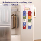 SWTYMIKI Over The Door Purse Organizer - Wall Mounted Handbag Organizer with 10 Hooks and Metal Basket, Hanging Purse Storage