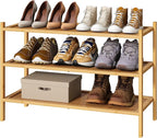 kiplant 3-Tier Shoe Rack for Closet, Bamboo Wood Shoe Rack for Indoor & Outdoor, Stackable Shoe Organizer for Entryway (Natur