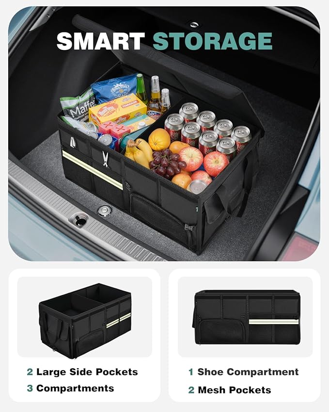 FLORICH Trunk Organizer with Breathable Shoe Storage for Suv, Waterproof Car Organizers Collapsible, Large Trunk Organizer Bac