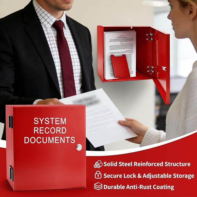 System Record Documents Enclosure, 13.8 X 13.8 Inch Fire Box for Documents, System File Cabinet Locking Document Storage for 