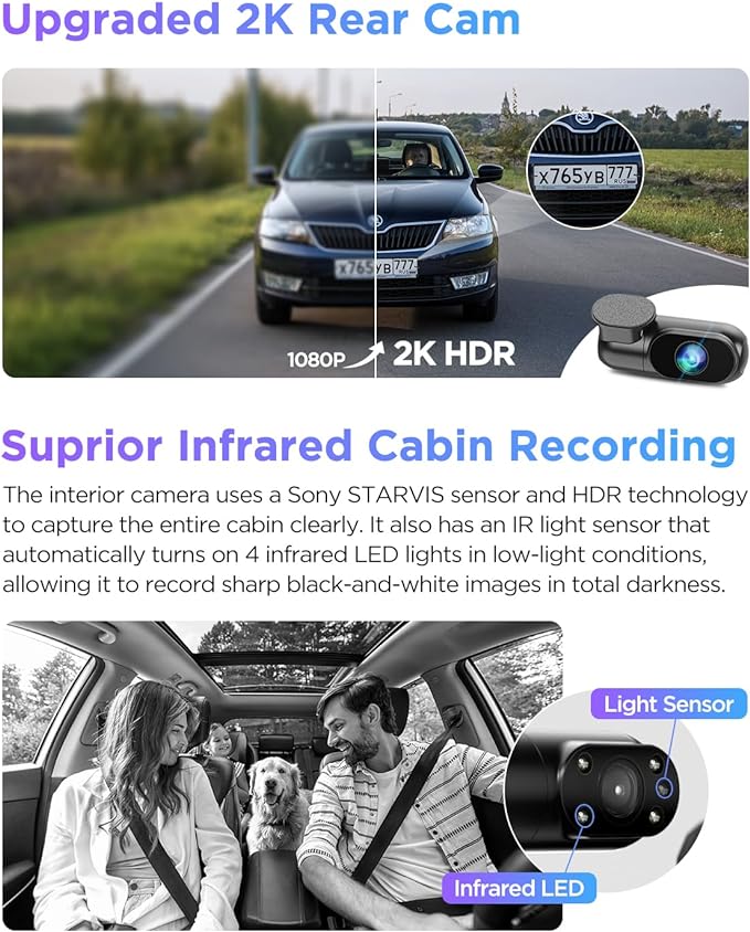 VIOFO A229 Pro 3 Channel 4K HDR Dash Cam, Dual STARVIS 2 Sensors IMX678 & IMX675, 4K+2K+1080P Front Inside and Rear Triple Ca