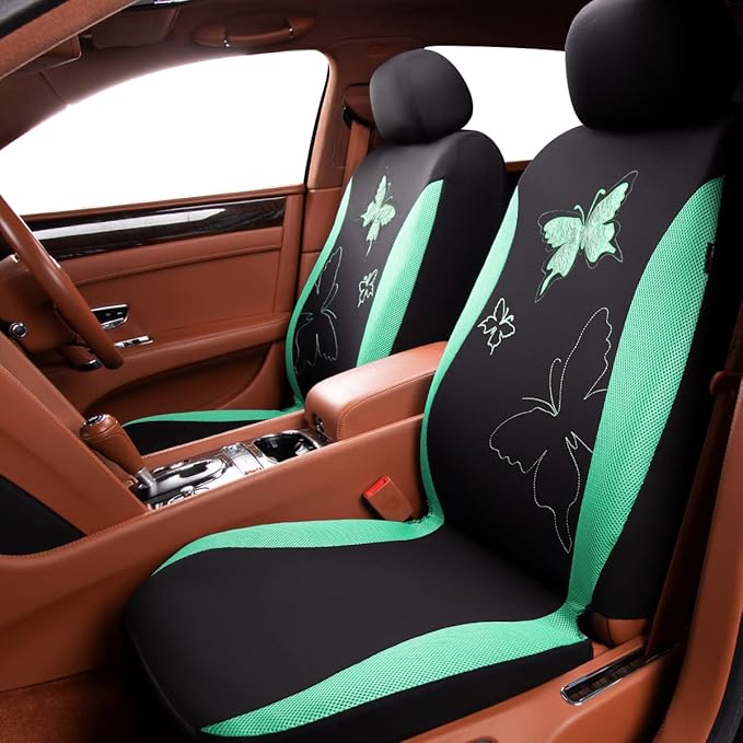 Flying Banner Butterfly car seat Covers ful Set Fashion Universal Lady Woman Female Rear Bench Split Colorized (Mint Green, F