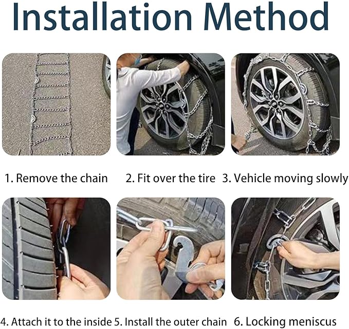 Quick Fit Automotive Snow Chains for Emergency Use Easy Installation Without Tools for Cars Minivans and Small SUVs silver 23