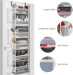 Over The Door Organizer 6-Shelves and 12 Side Pockets, Over The Door Storage for Bathroom Bedroom Nursery, Hanging Door Organ
