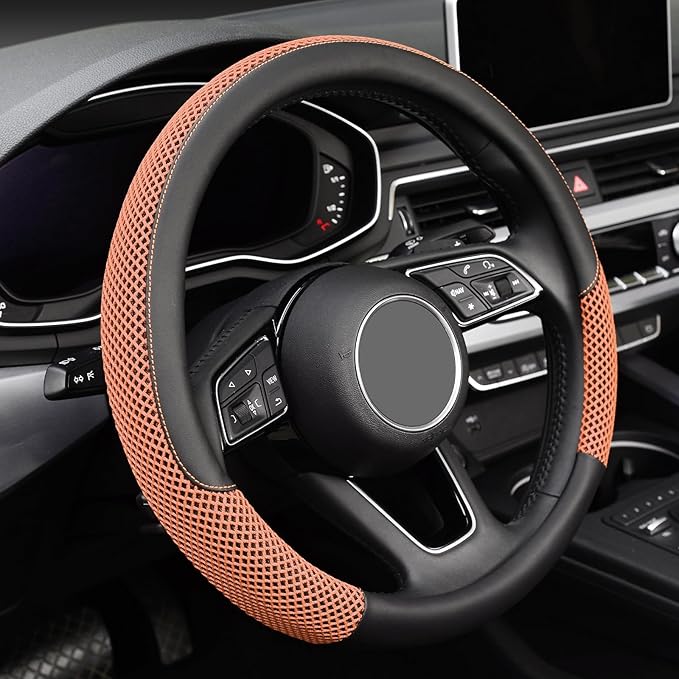KAFEEK Steering Wheel Cover, Universal 15 inch, Microfiber Leather Viscose, Breathable, Anti-Slip,Warm in Winter and Cool in 