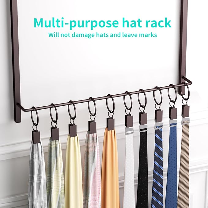 HapiRm Over Door Hat Rack - 3 Tier Wall Mounted Hat Organizer with 16 Hooks and 10 Movable Clips, Cap Hanger Storage up to 26