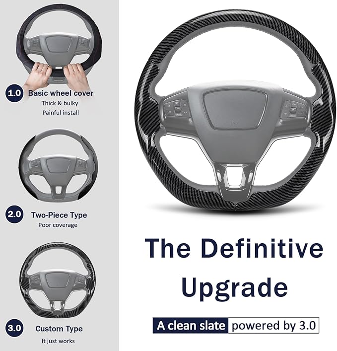 3-Piece Carbon Fiber Steering Wheel Cover for Ford Mustang Mach-E 2021-2026, Custom Fit Clip-On Quick Installation Ultra-Thin Interior Car Accessories for Men Women(Gloss Black)