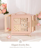 Homde Jewelry Box 360° Rotating, Necklace Earring Organizer with Transparent Window, Mirror, 7 Drawers, Large Ring Display St