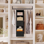 YOUDENOVA Hanging Closet Organizer, 5 Tier Hanging Closet Shelves with 6 Side Pockets and 2 Drawers, Black