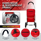 Ultra-Lightweight Red Foldable Shopping Cart for Groceries Large 42L Capacity Rubber Wheels, Removable Insulated Bag Liner, Durable Aluminum Frame, Multi-Function Personal Hand Truck