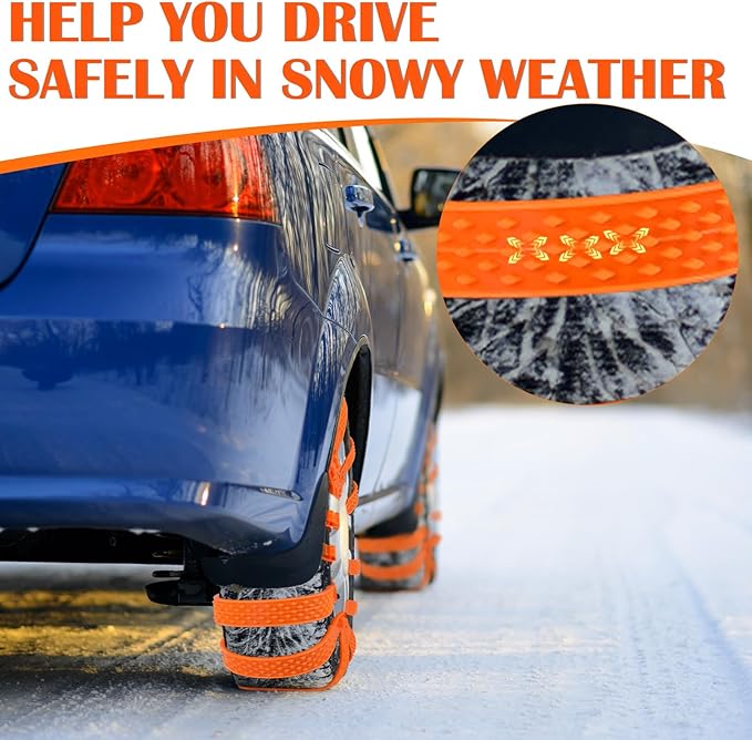 12 Pcs Heavy Duty Anti Skid Snow Tire Chains, Nylon Winter Snow Tracks with 2 Gloves and 1 Hook, Universal Emergency Car Tire