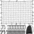 WSSROGY 4' x 6' Cargo Net Stretches to 6' x 12', Heavy Duty Cargo Netting for Pickup Truck Bed, Roof Rack Net with Hooks Carabiners