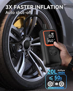 Tire Inflator Portable Air Compressor - 150PSI Cordless Air Pump for Car Tires with Pressure Gauge & LED Light, 3X Faster Inflation Electric Air Compressor for Car Bikes, Motorcycle, Ball